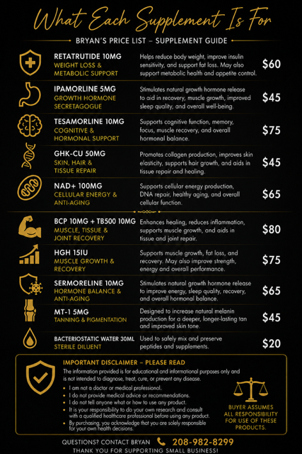 Pacific Northwest Bio Labs Supplement Guide & Price List